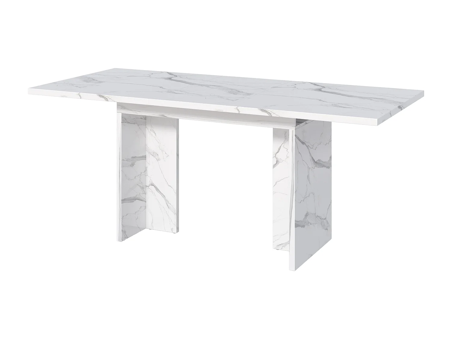 Table à manger extensible 140/180 x 80 cm pour 6 à 8 personnes - Effet marbre blanc