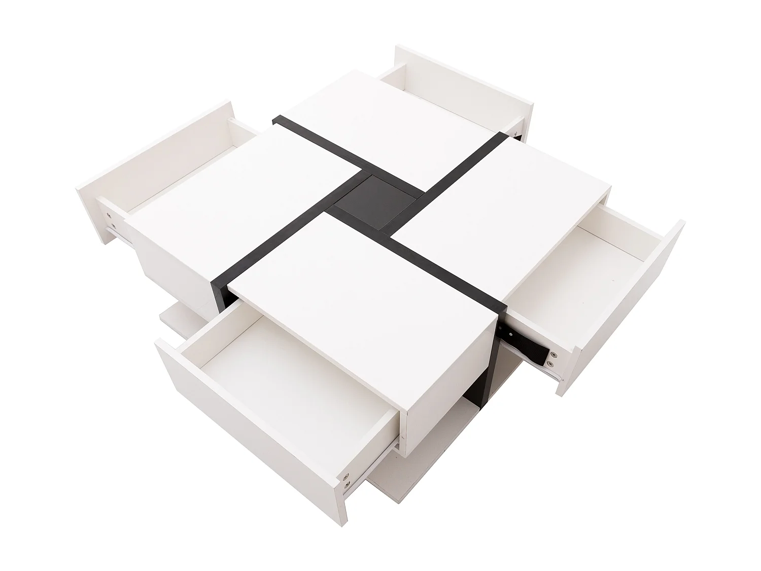 Tavolino da caffè laccato lucido con 4 cassetti - Legno PB - Bianco e nero