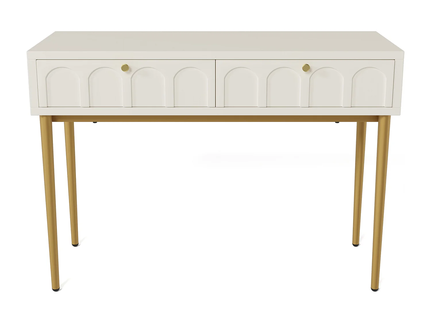 Console met 2 lades - Melkwit en goud - Hout en metaal