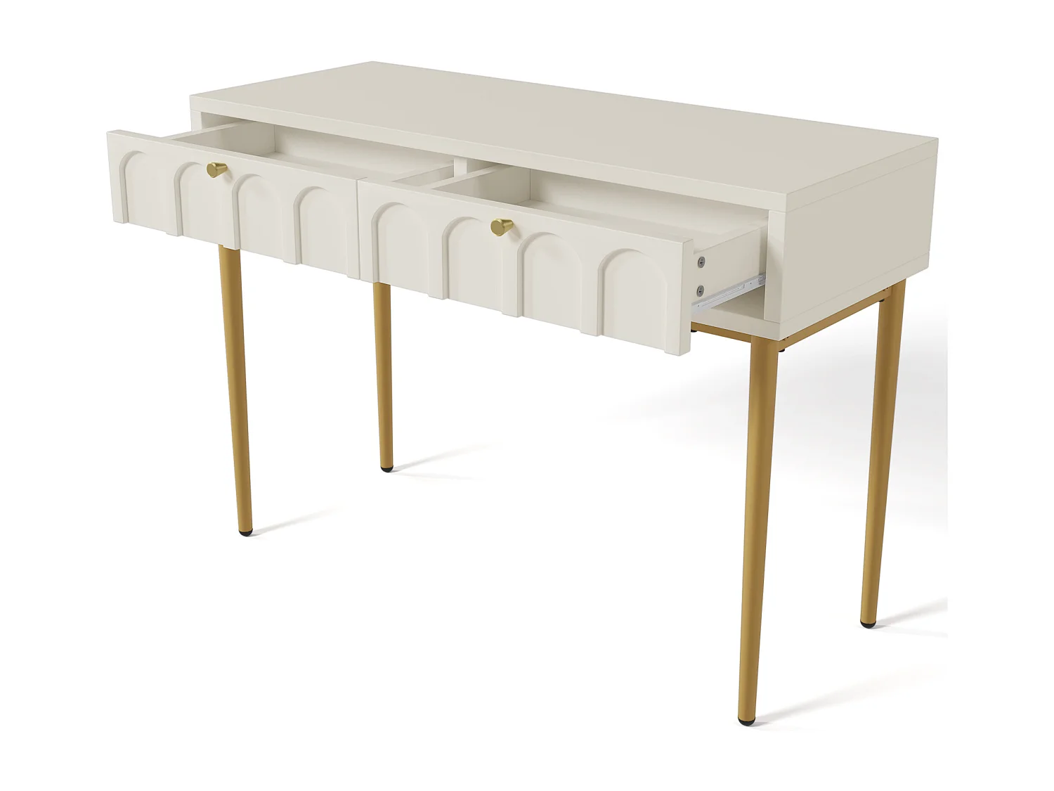 Console met 2 lades - Melkwit en goud - Hout en metaal