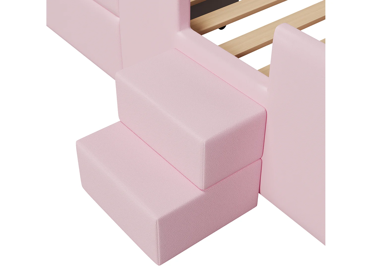 Kinderbett 90x200cm mit Schublade, LED-Beleuchtung und USB-Anschluss – Rosa PU-Leder