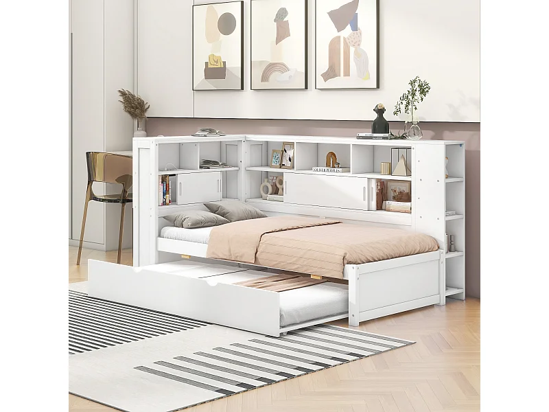 Divano letto 90x200cm con letto estraibile 90x190cm - contenitore e porta USB - Bianco