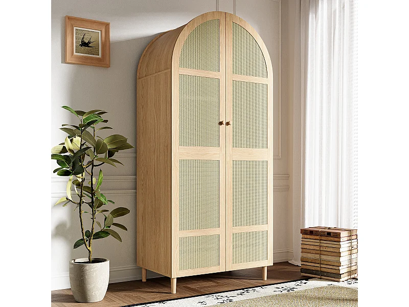 Armoire avec 2 portes , tringle et tiroir - Naturel clair 80x50x179cm