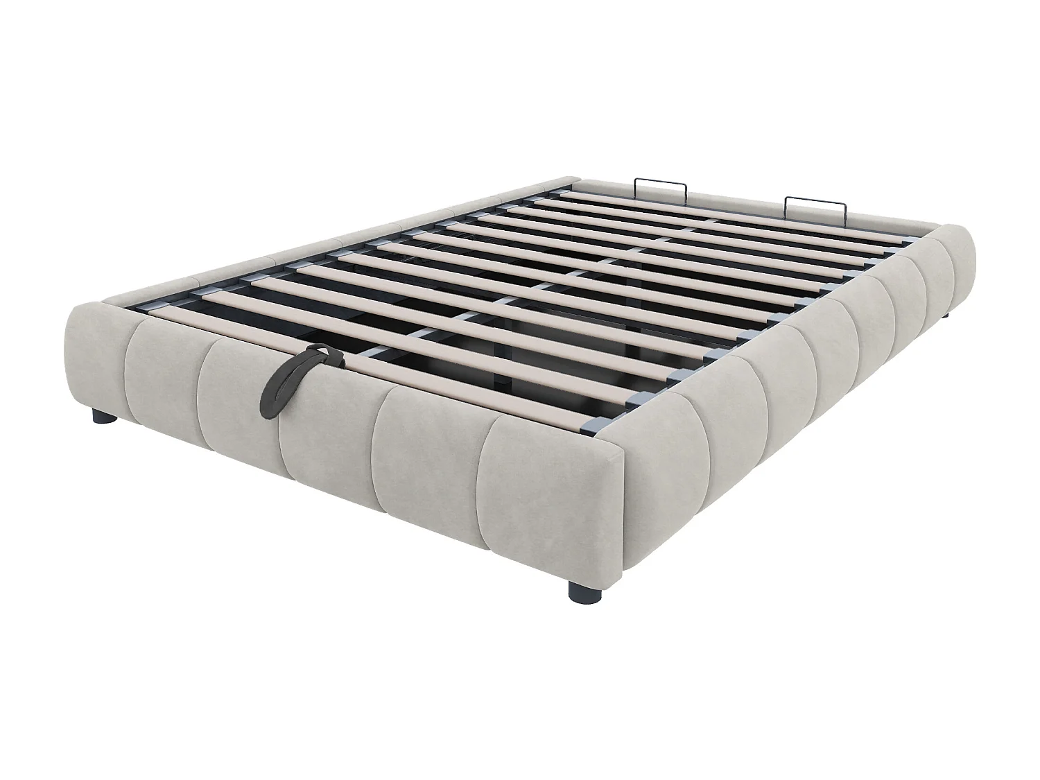 Cama con almacenaje de 140 x 200 cm en franela con iluminación LED - Cabecero no incluido - Beige