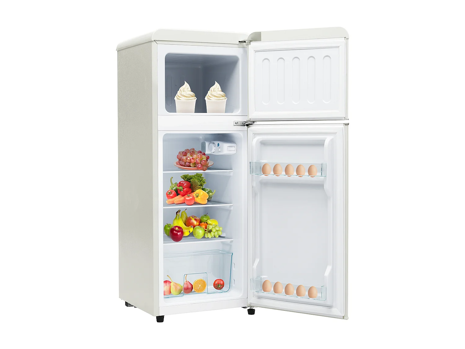 Réfrigérateur rétro de 92 L avec 2 portes et LED - -27 °C à 13 °C - Blanc antique