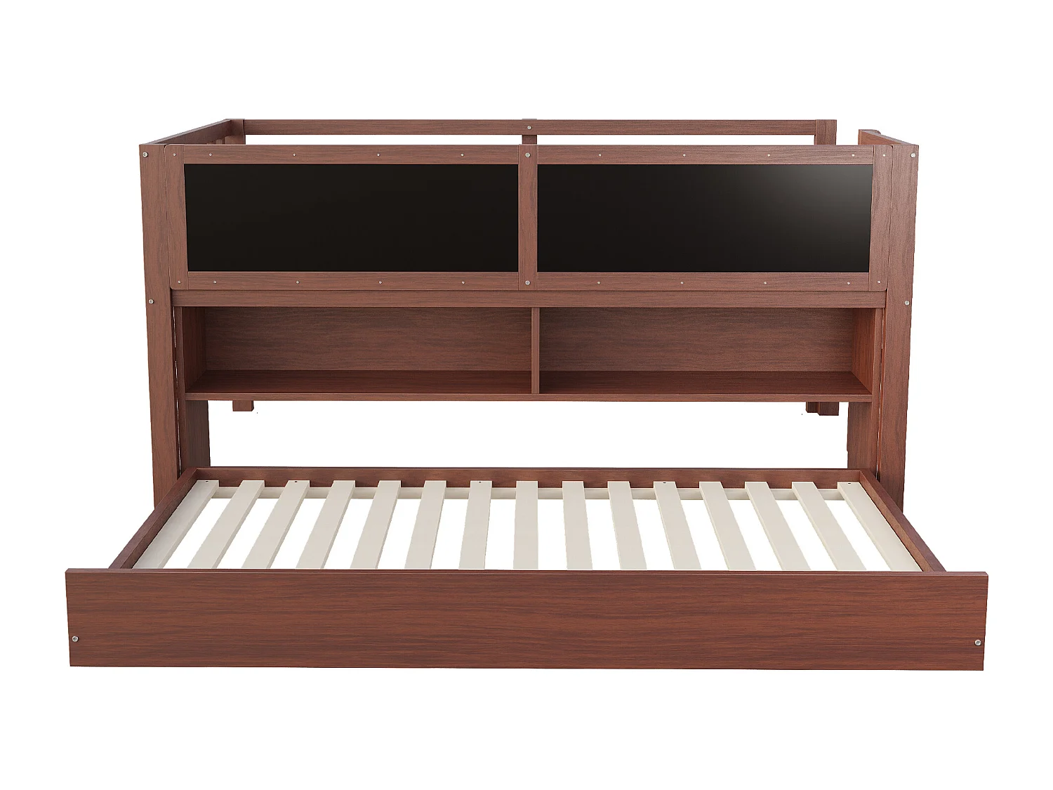 Letto per bambini a mezza altezza 90x200cm con letto estraibile 90x190cm - Contenitore e lavagna - Naturale scuro