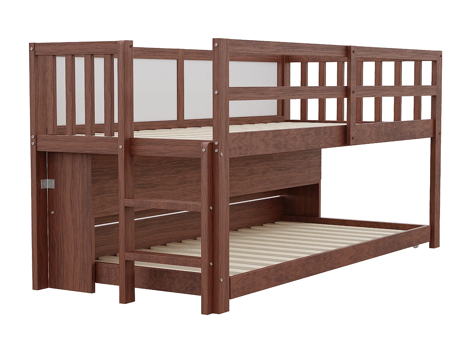 Letto per bambini a mezza altezza 90x200cm con letto estraibile 90x190cm - Contenitore e lavagna - Naturale scuro