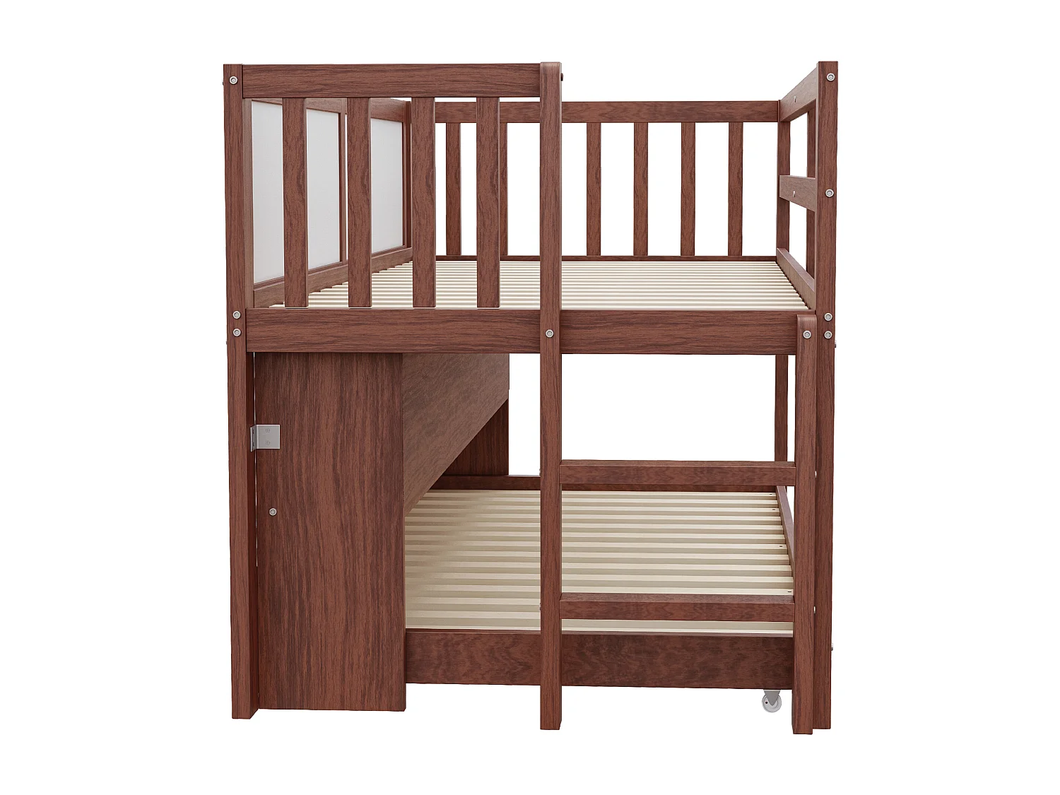 Letto per bambini a mezza altezza 90x200cm con letto estraibile 90x190cm - Contenitore e lavagna - Naturale scuro