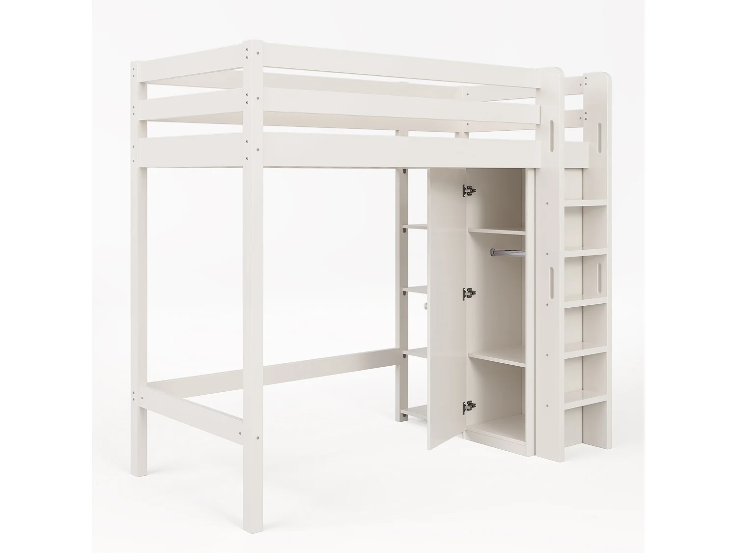 Lit mezzanine 90x200cm avec armoire et étagères - Lit en bois PB - Blanc