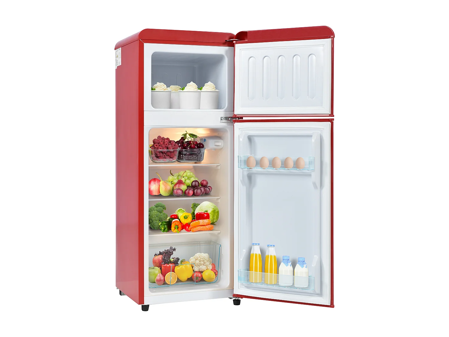 Réfrigérateur rétro de 92 L avec 2 portes et LED - -27 °C à 13 °C - Rouge