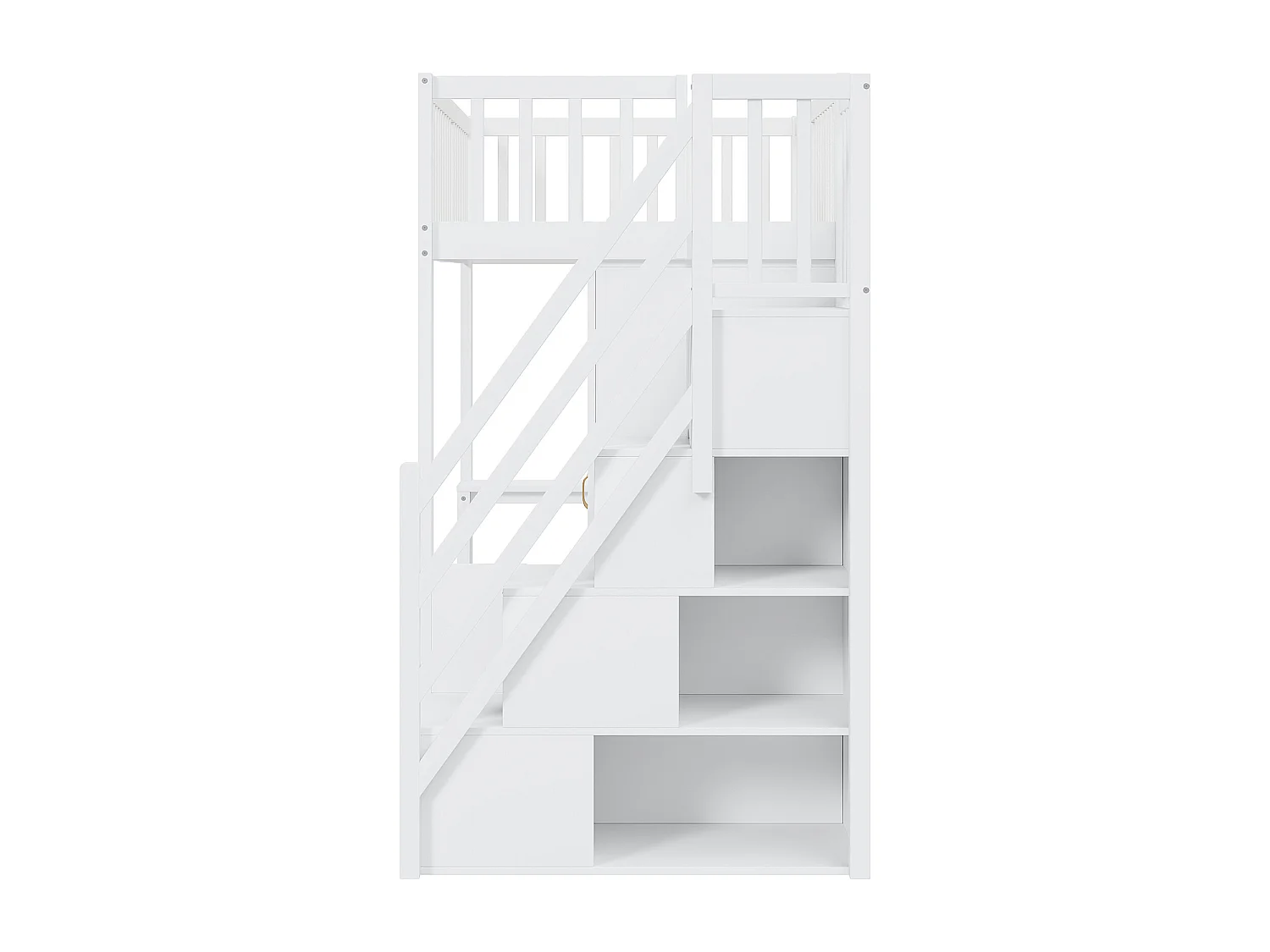 Hoogslaper 90 x 200 cm met kledingkast, bureau en opbergtrap - Wit