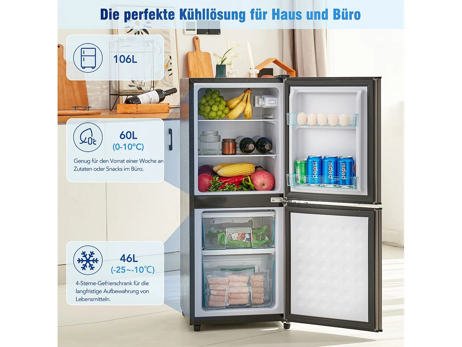 Réfrigérateur de 106 L avec 7 réglages de température et LED - Argenté