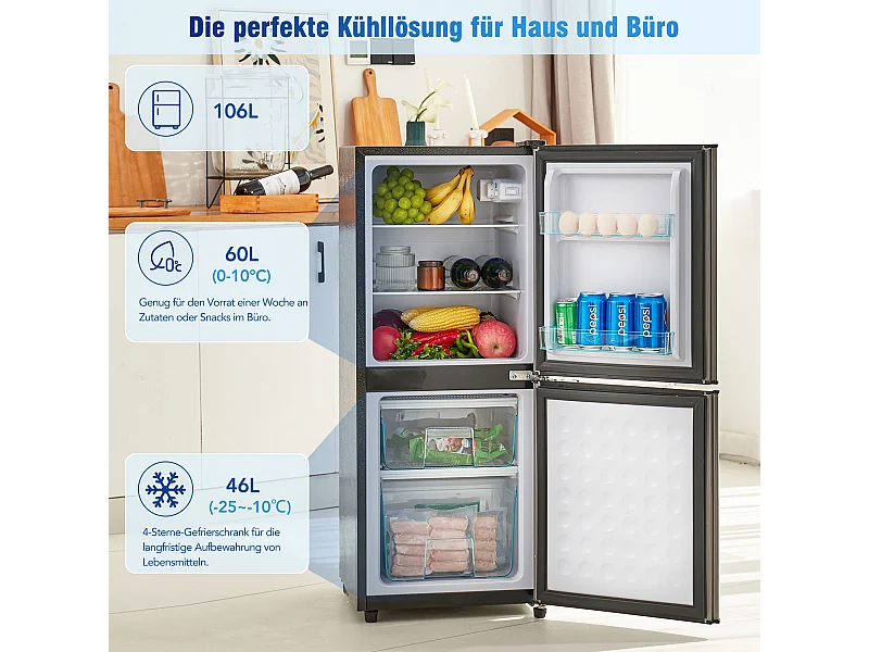 Réfrigérateur de 106 L avec 7 réglages de température et LED - Argenté