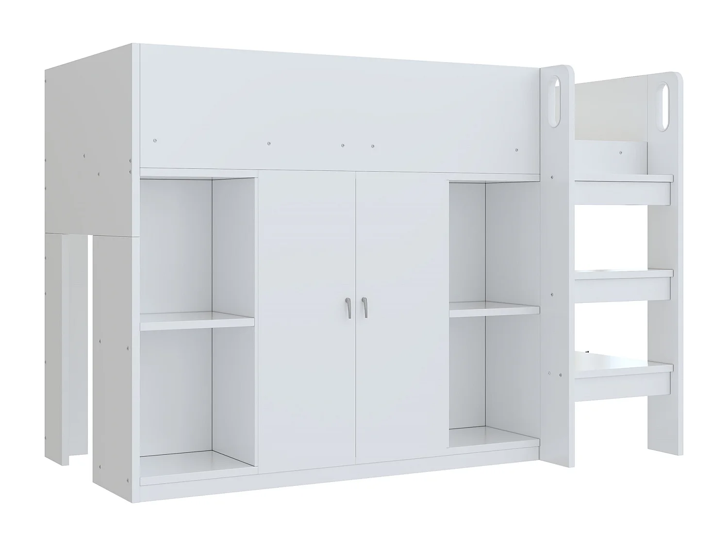 Letto a mezza altezza 90x200cm con armadio e ripiani - Bianco