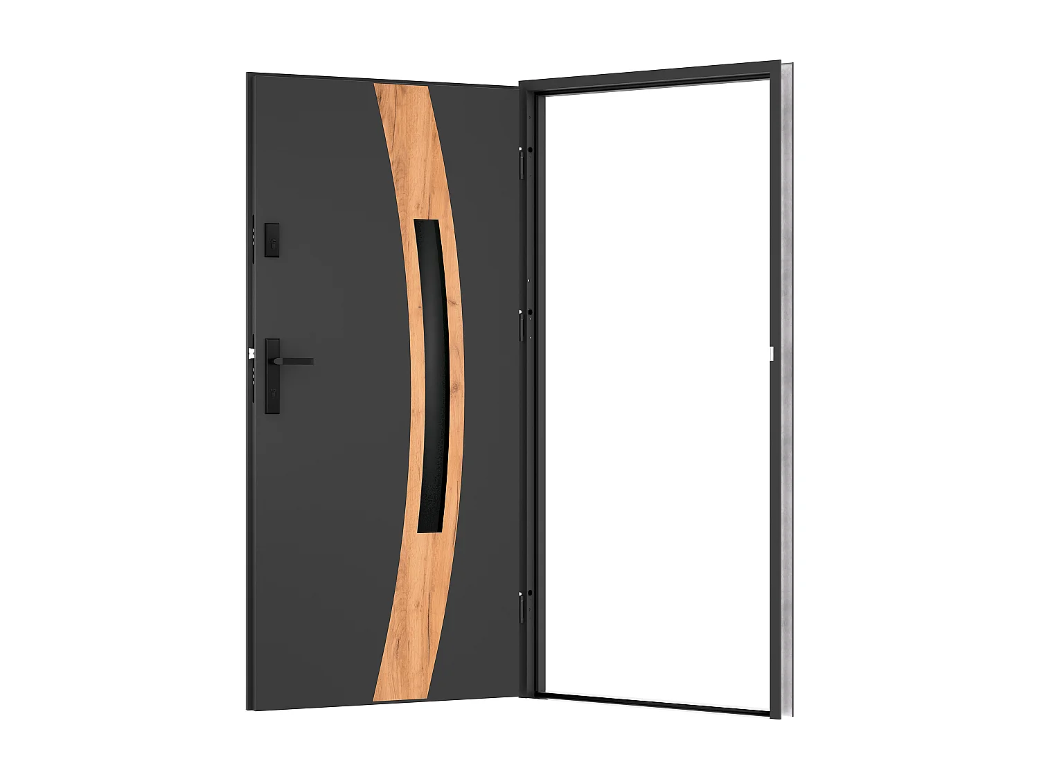 Porta de entrada em aço envidraçado com inox A.207 x L.100 cm - vidro fumado - antracite e efeito carvalho - espessura 55 mm - abertura esquerda - TROFA