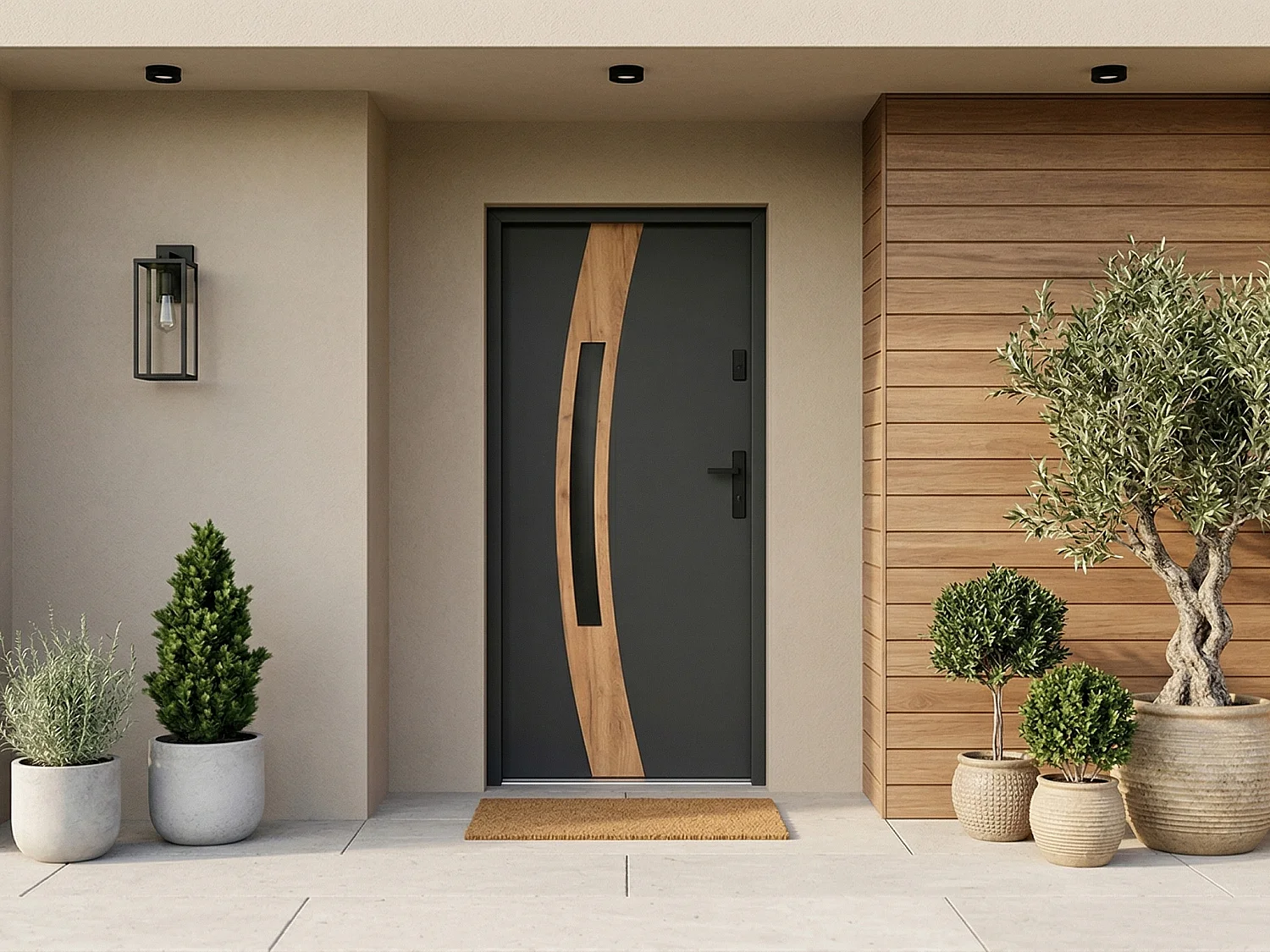 Porta de entrada em aço envidraçado com inox A.207 x L.100 cm - vidro fumado - antracite e efeito carvalho - espessura 55 mm - abertura esquerda - TROFA