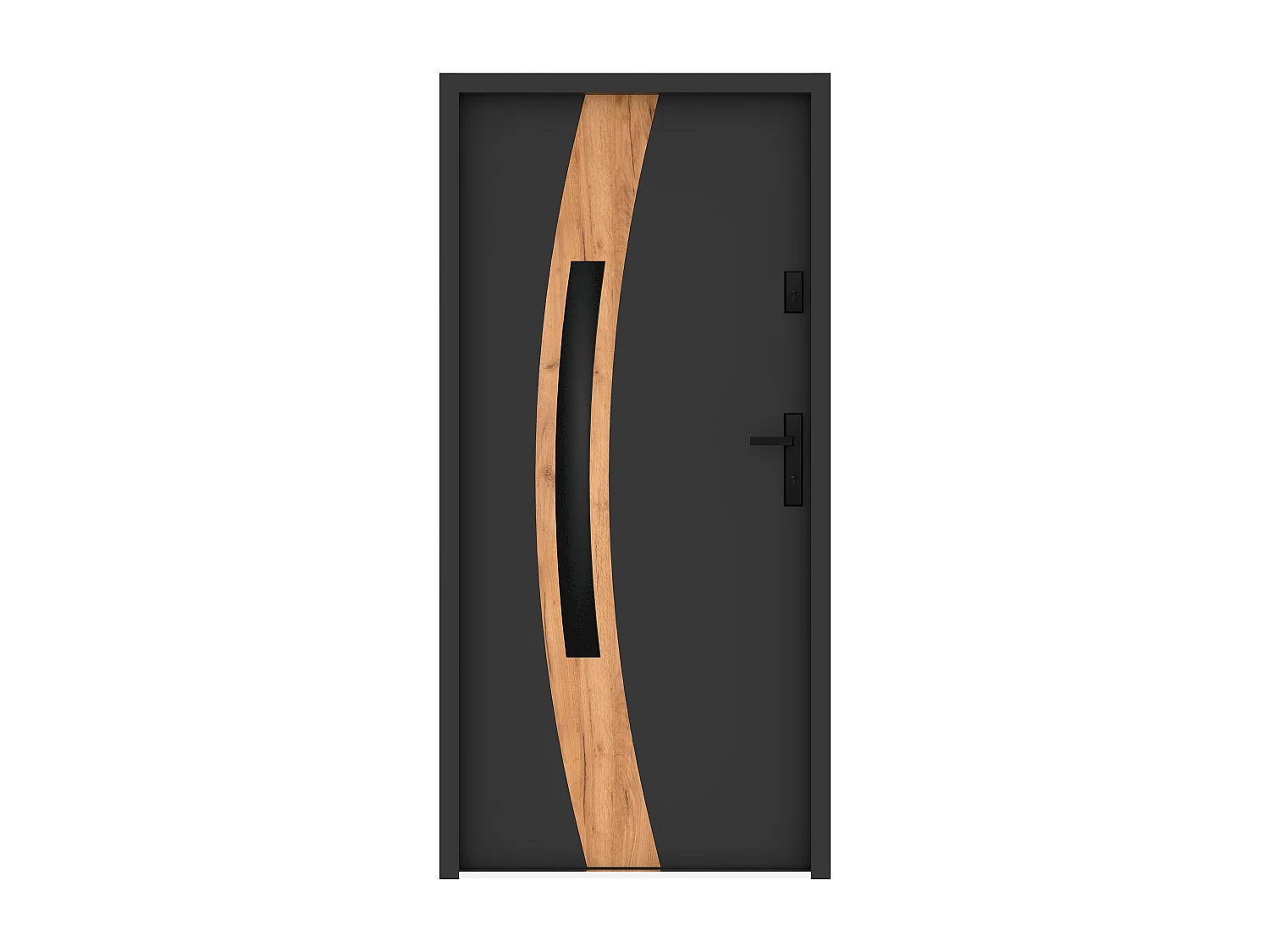 Porta de entrada em aço envidraçado com inox A.207 x L.100 cm - vidro fumado - antracite e efeito carvalho - espessura 55 mm - abertura esquerda - TROFA