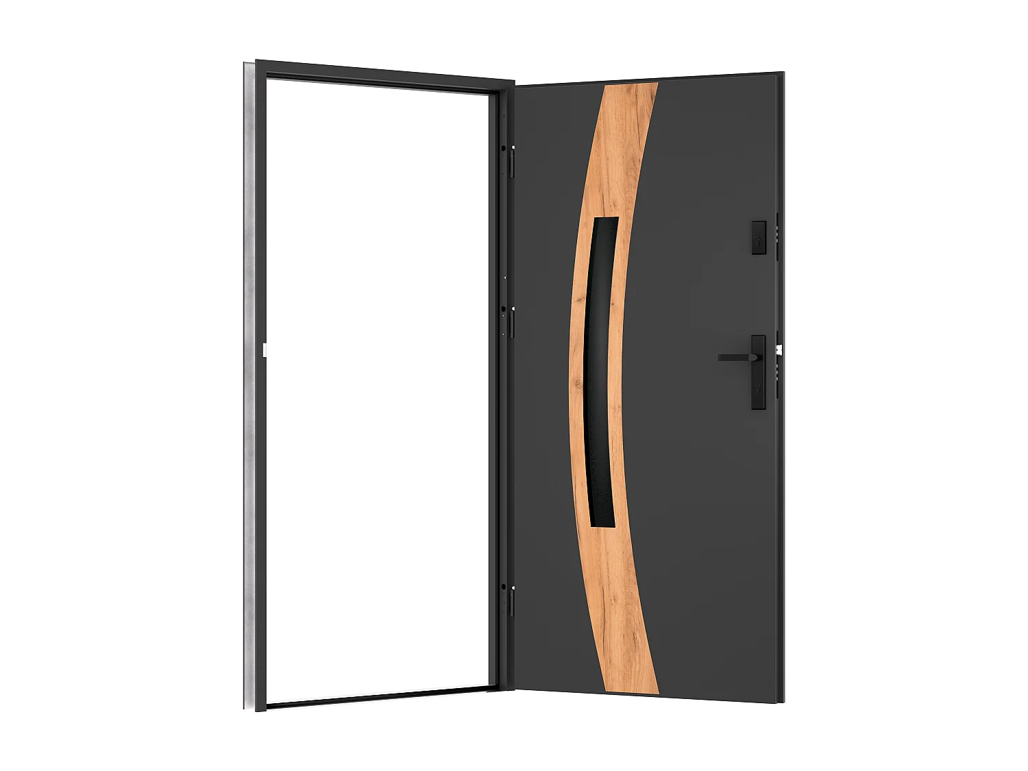 Porta de entrada em aço envidraçado com inox A.207 x L.100 cm - vidro fumado - antracite e efeito carvalho - espessura 55 mm - abertura direita - TROFA