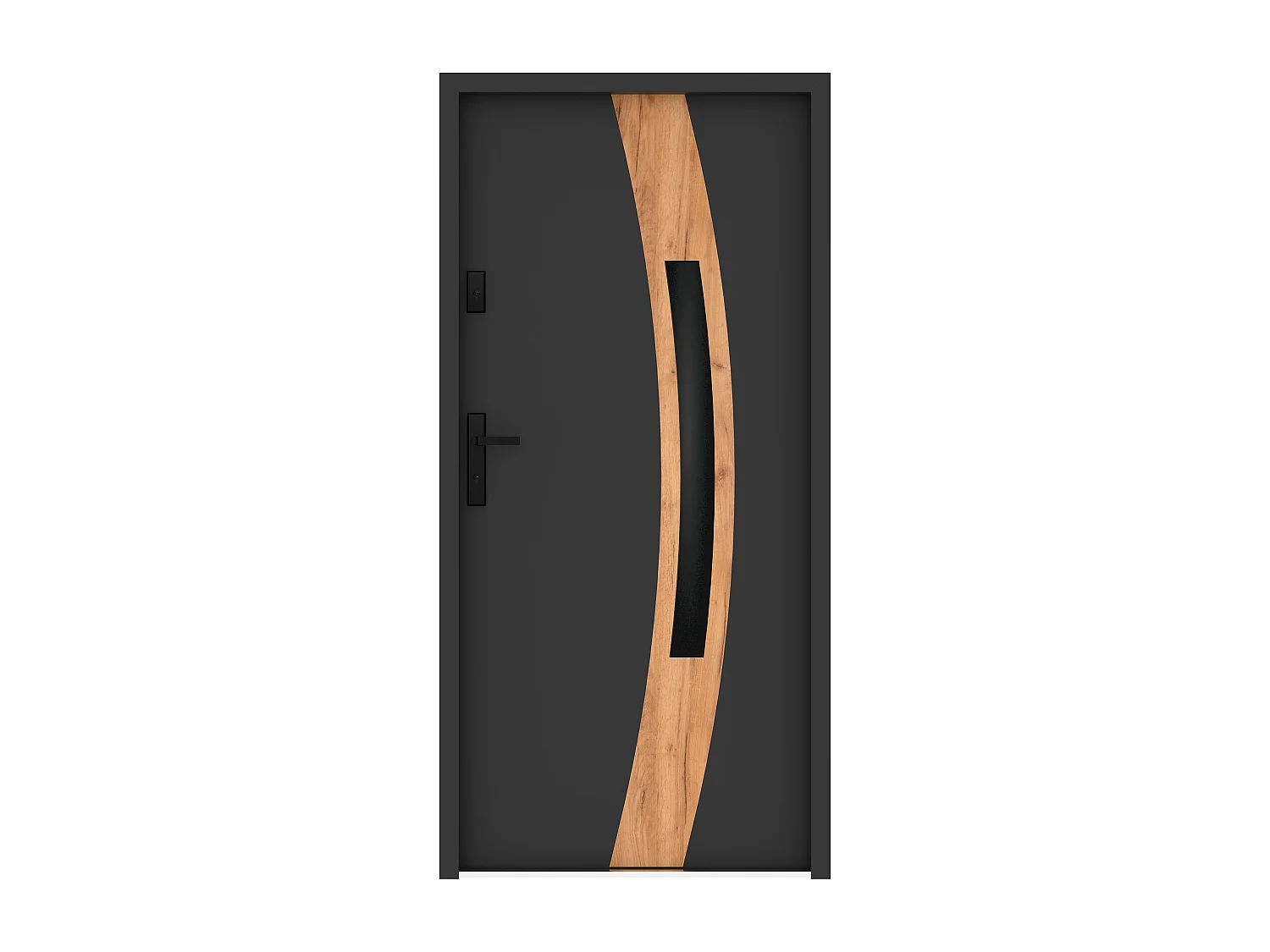 Porta de entrada em aço envidraçado com inox A.207 x L.100 cm - vidro fumado - antracite e efeito carvalho - espessura 55 mm - abertura direita - TROFA