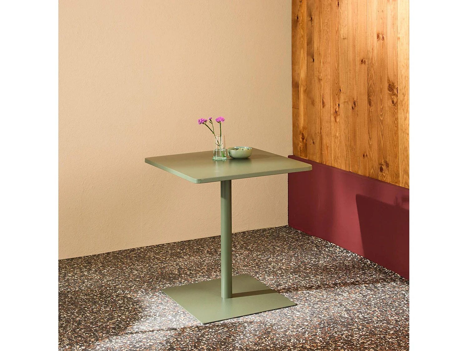 Table de jardin bistrot carré acier 2 places 70 cm kaki - Orea