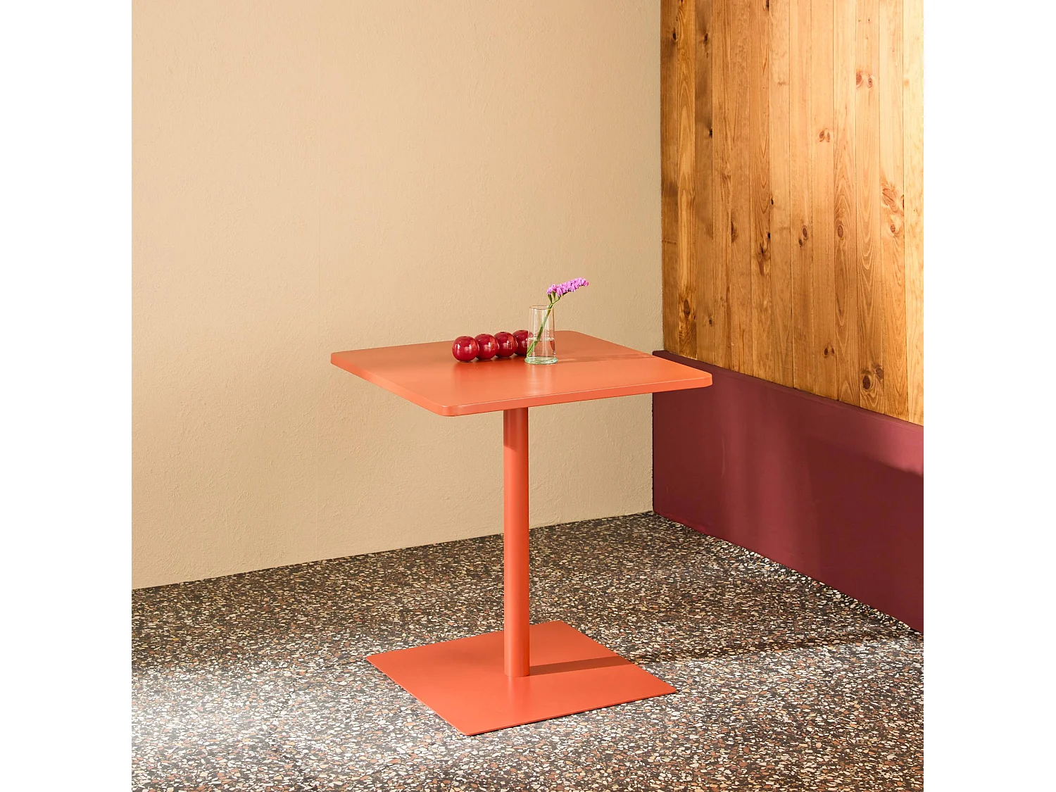 Table de jardin bistrot carré acier 2 places 70 cm terracotta - Orea