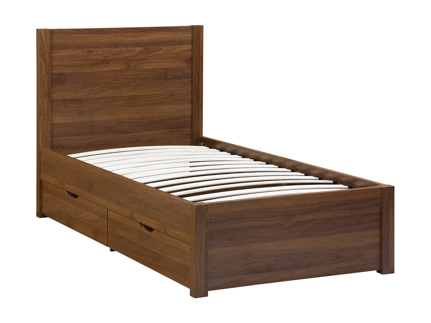 Cama con somier de láminas y cabecero, 90cm + 4 cajones decorativos de