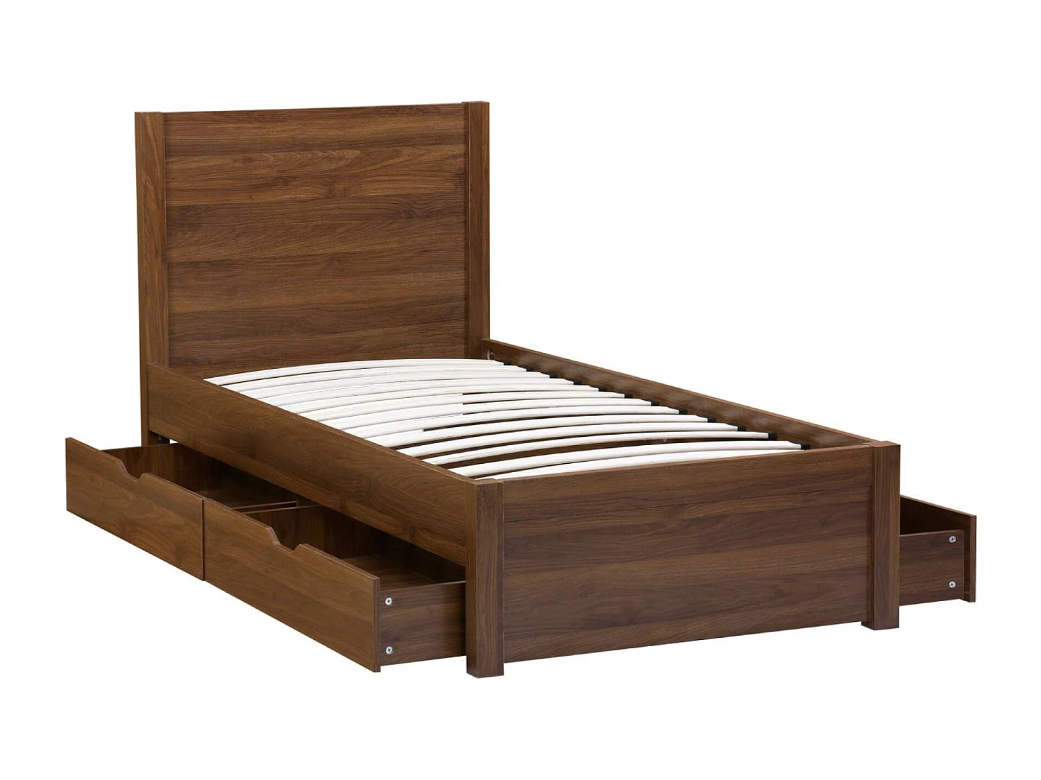 Cama con somier de láminas y cabecero, 90cm + 4 cajones decorativos de