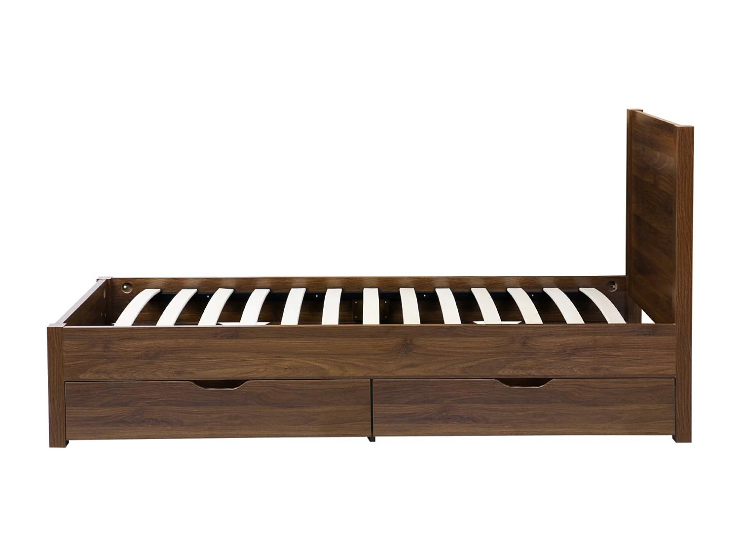 Cama con somier de láminas y cabecero, 90cm + 4 cajones decorativos de