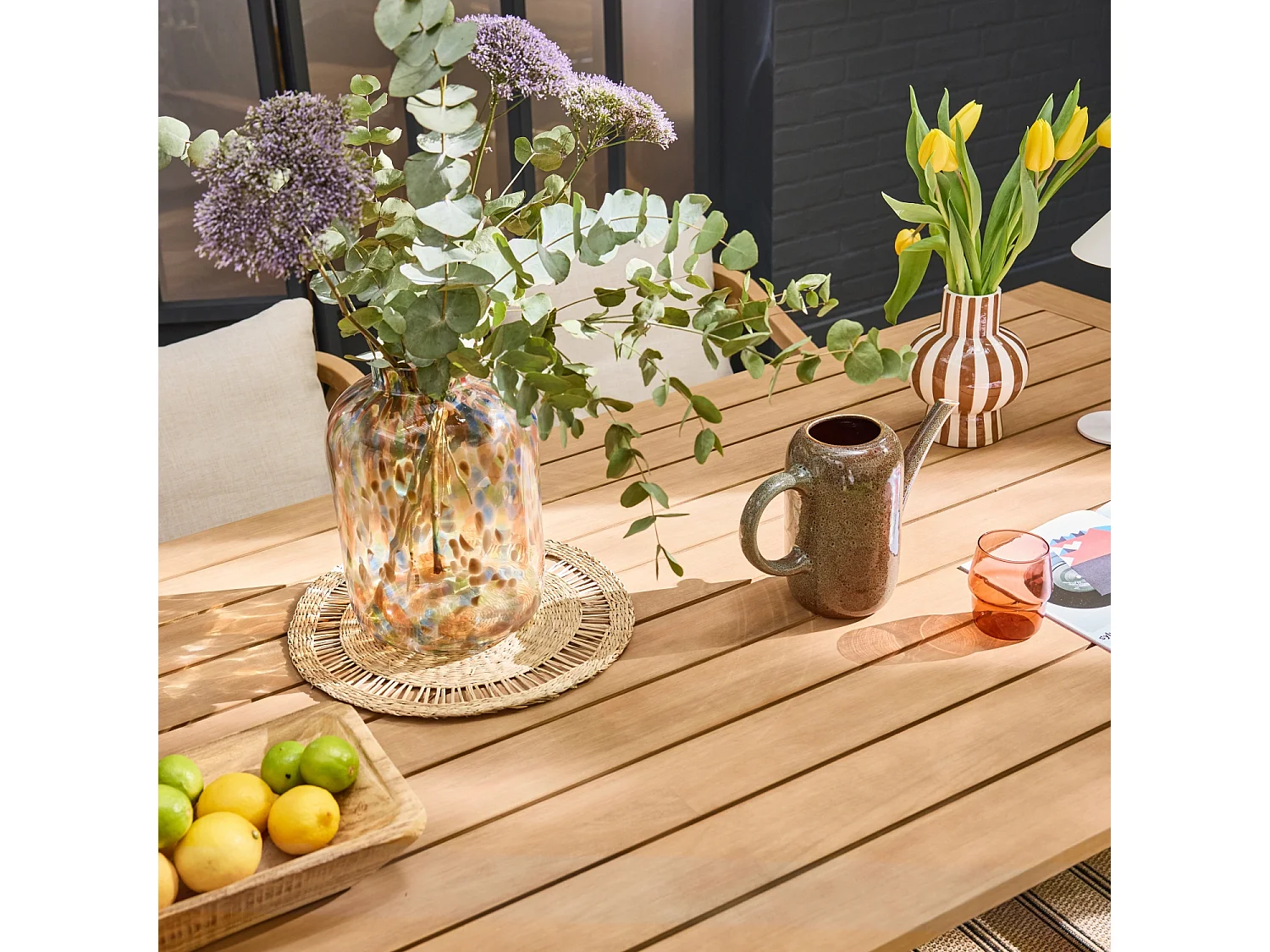 Tavolo da giardino in legno di eucalipto e corde 8 sedie, beige