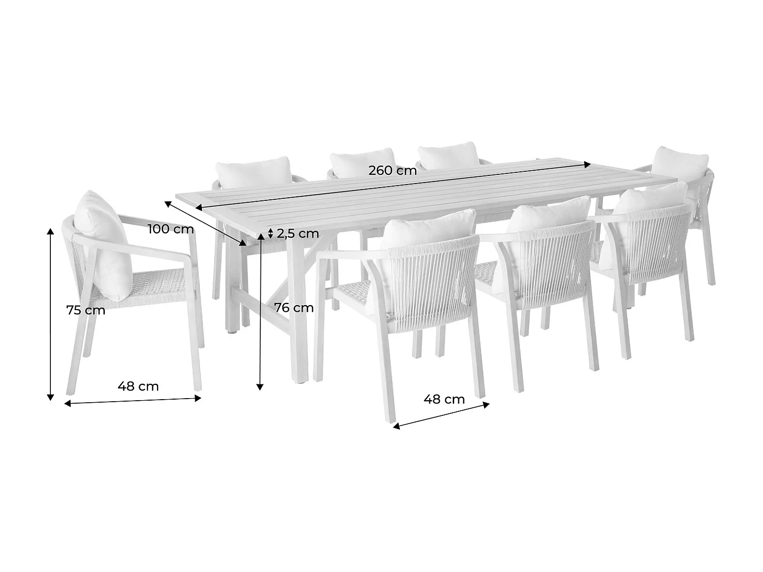 Tavolo da giardino in legno di eucalipto e corde 8 sedie, beige