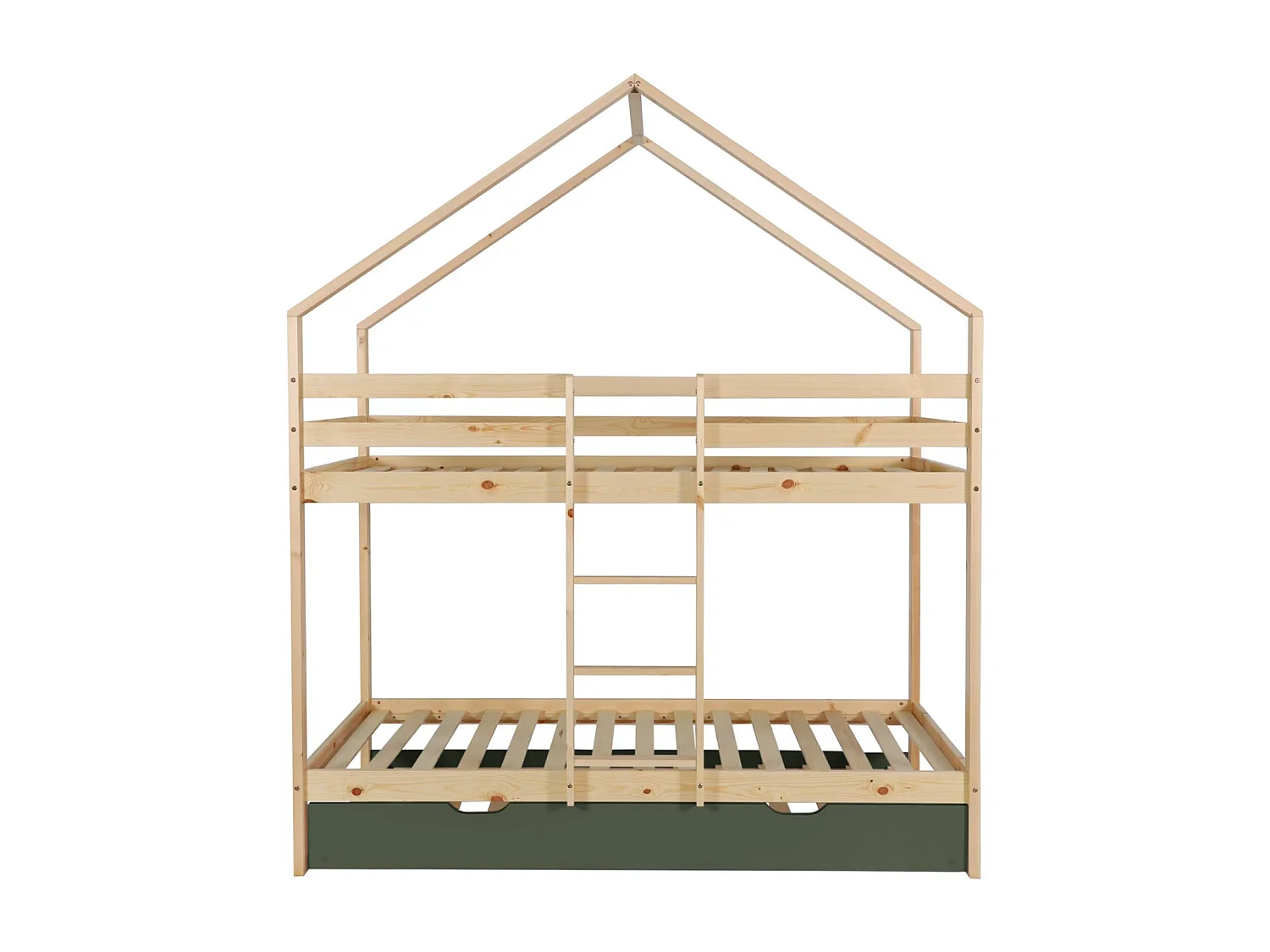 Litera infantil 190cm en pino natural estilo cabaña con somier y cajón