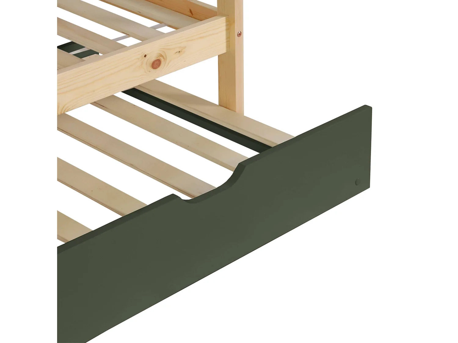 Litera infantil 190cm en pino natural estilo cabaña con somier y cajón