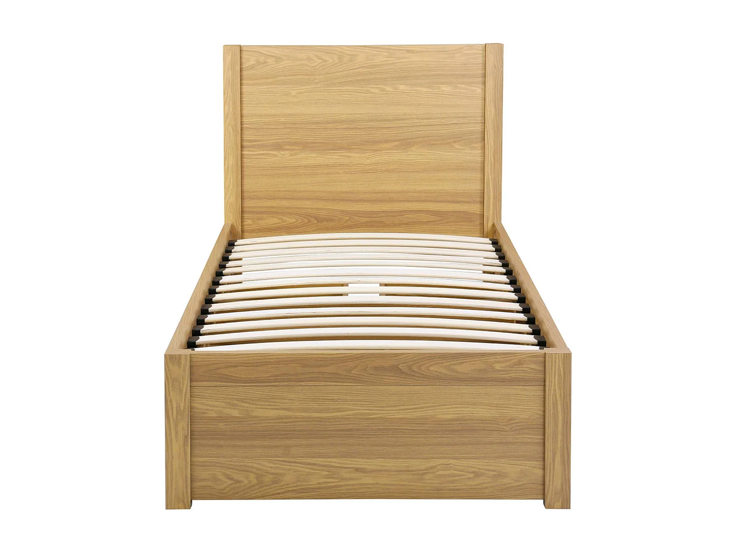 Cama con somier de láminas y cabecero, 90cm + 4 cajones decorativos de