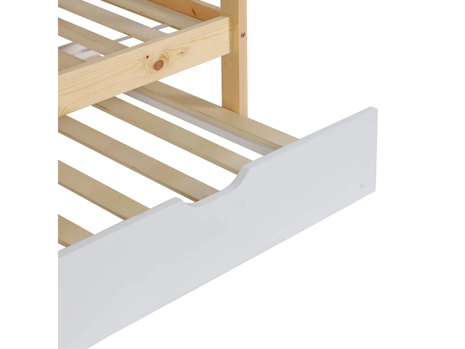 Litera infantil 190cm en pino natural estilo cabaña con somier y cajón