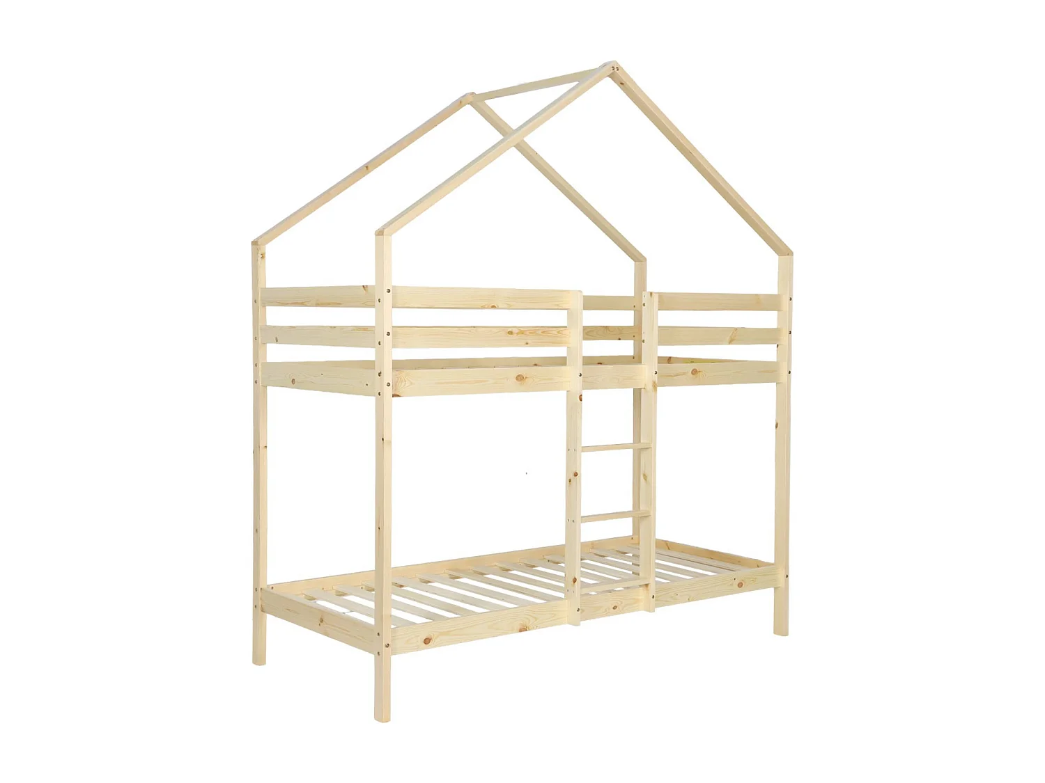Lit enfant superposé cabane 90 x 190 cm pin naturel sommier à lattes inclus - Roya