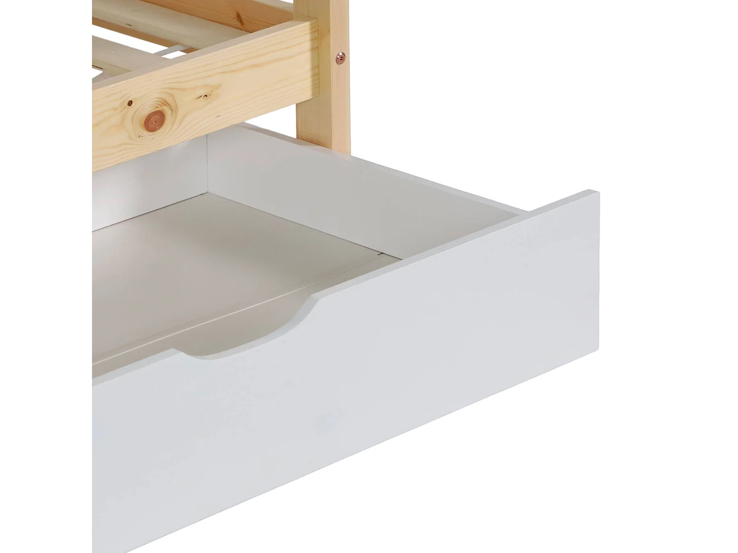 Litera infantil cabaña pino natural somier de láminas y cajones, 190cm