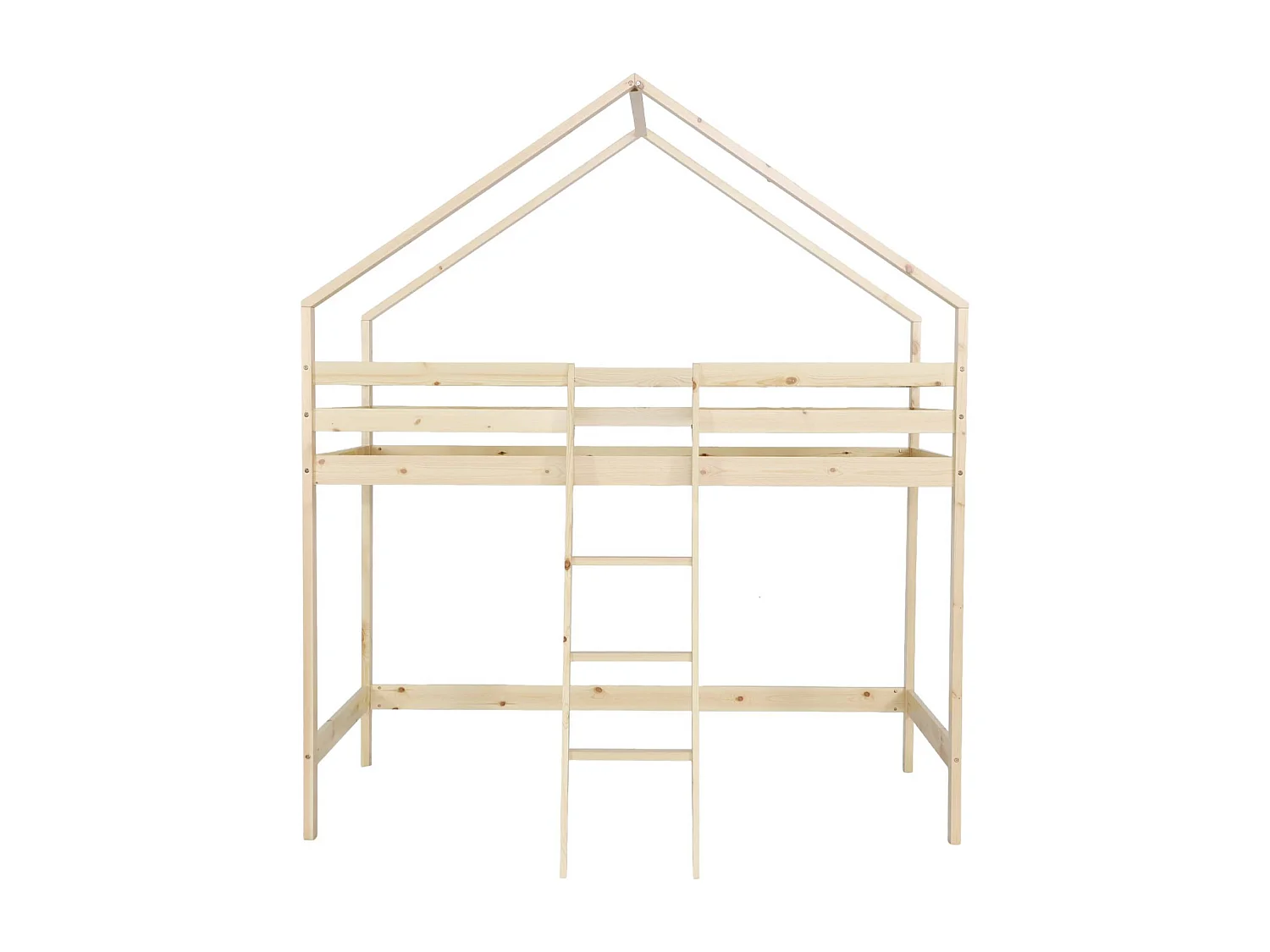 Cama infantil elevada cabaña de pino natural, 90cm natural