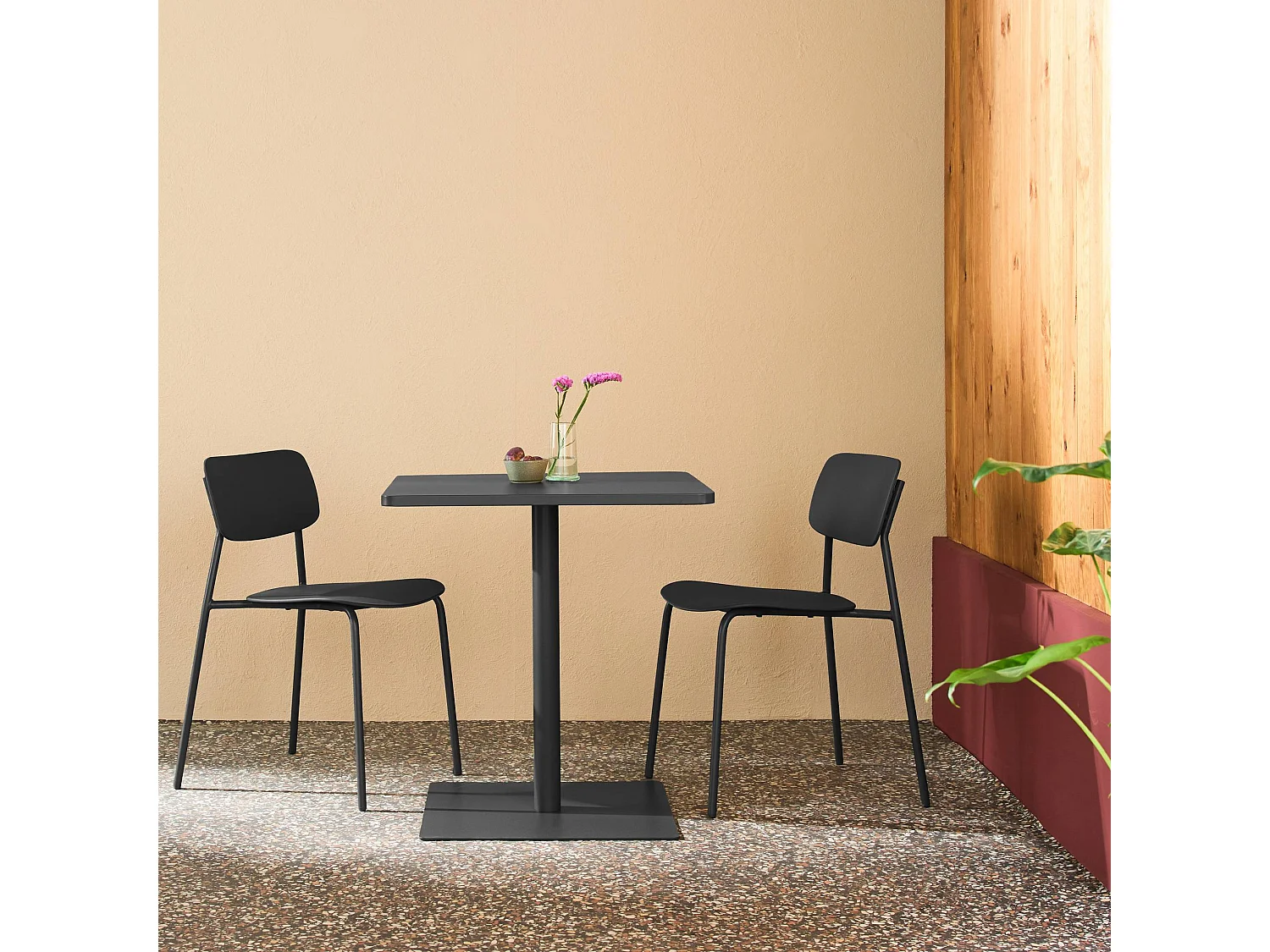 Table de jardin bistrot carré acier + 2 assises 70 cm anthracite - Orea + Liva