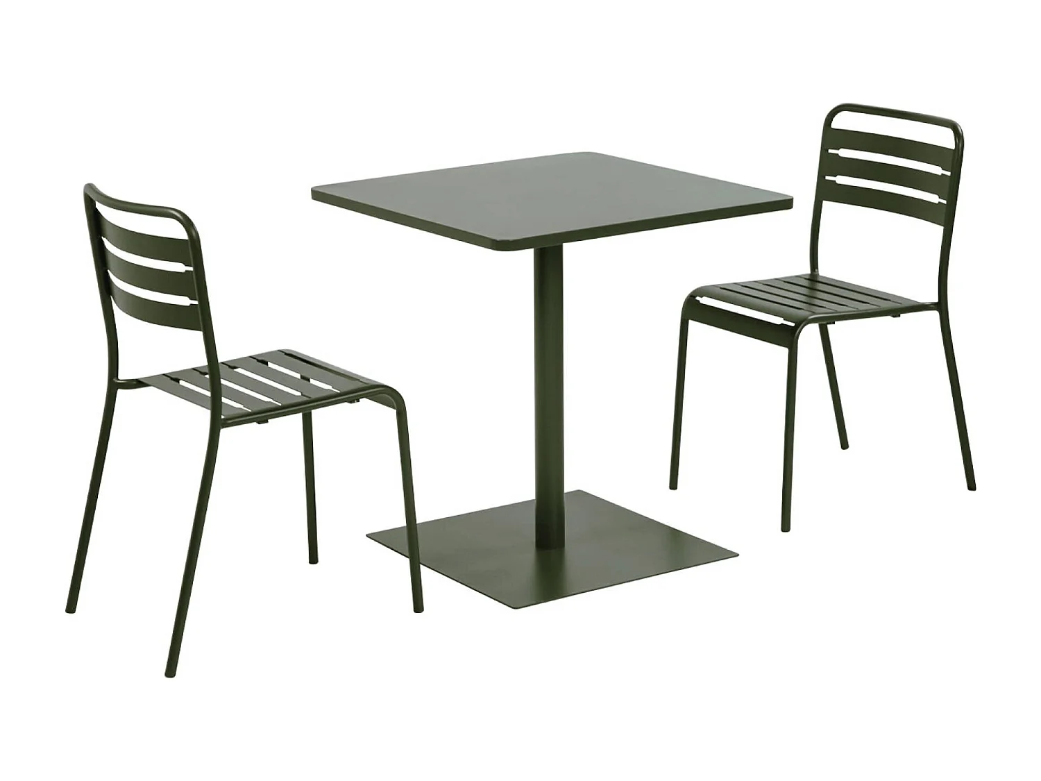 Table de jardin bistrot carré acier + 2 assises 70 cm kaki - Orea + Amélia