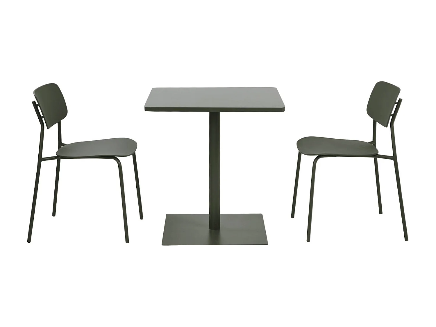 Set tavolo da giardino bistrot quadrato in acciaio con 2 sedie, verde