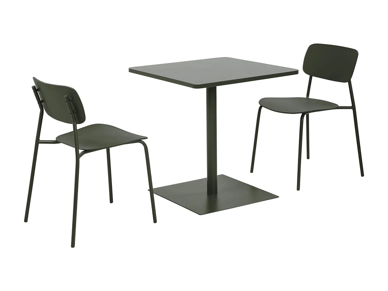 Table de jardin bistrot carré acier + 2 assises 70 cm kaki - Orea + Liva