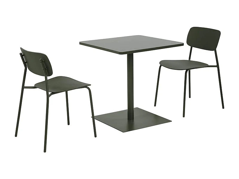Set tavolo da giardino bistrot quadrato in acciaio con 2 sedie, verde