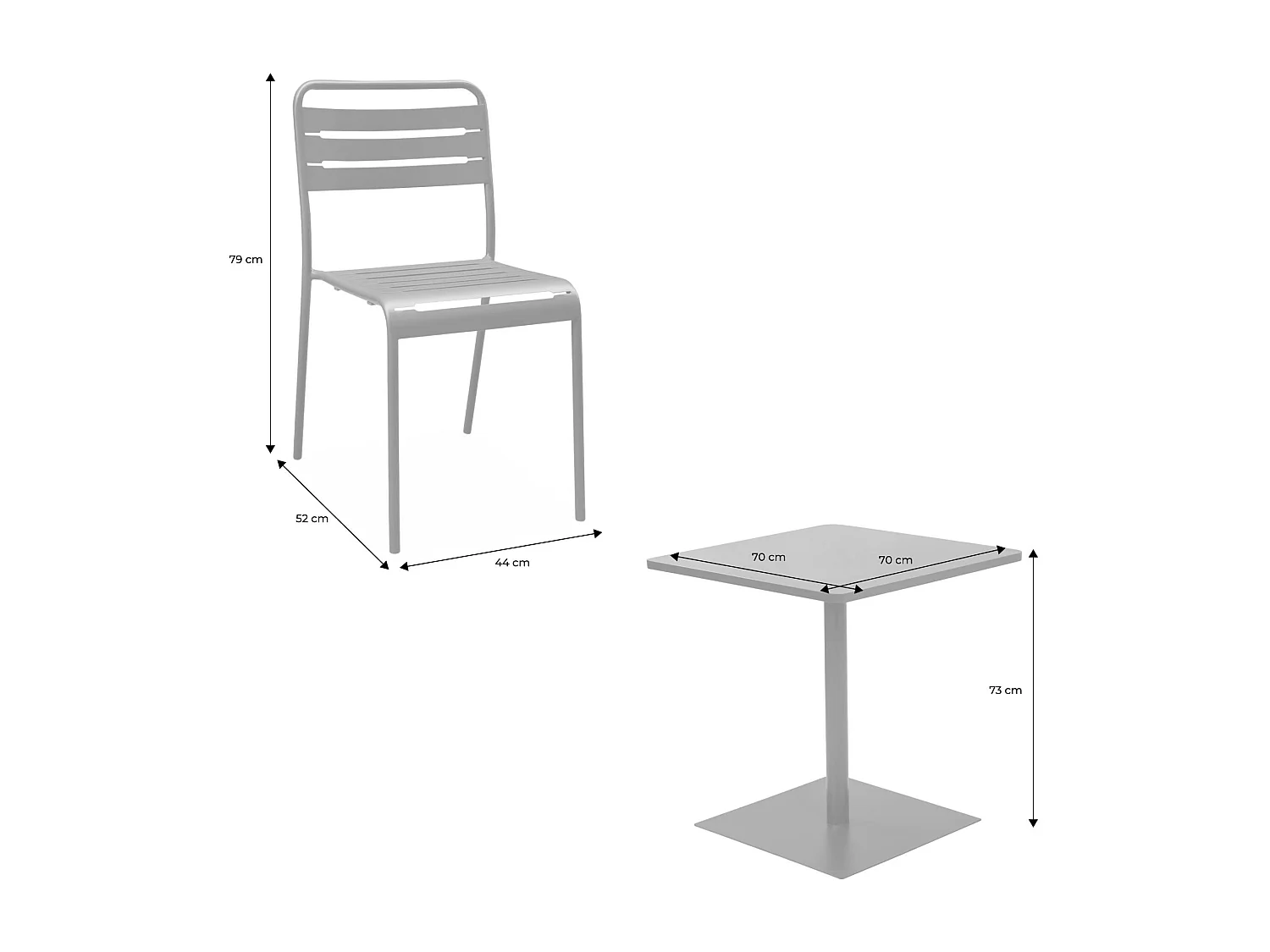 Table de jardin bistrot carré acier + 2 assises 70 cm terracotta - Orea + Amélia
