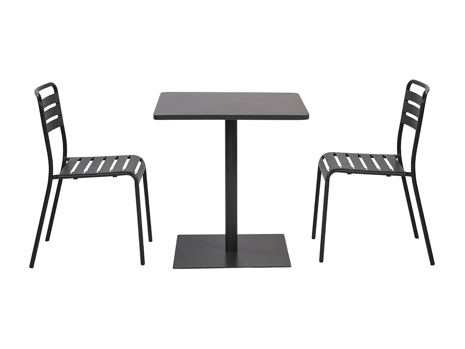Table de jardin bistrot carré acier + 2 assises 70 cm anthracite - Orea + Amélia