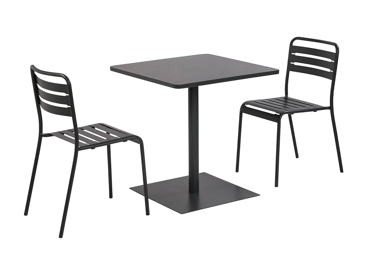 Table de jardin bistrot carré acier + 2 assises 70 cm anthracite - Orea + Amélia