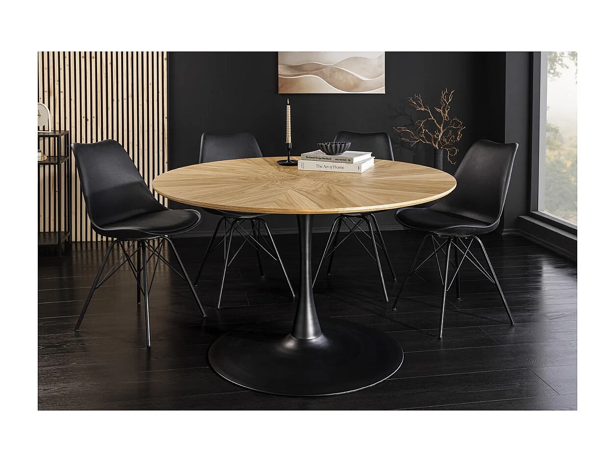 Table de salle à manger SOREN – Placage chêne et métal – 120 cm – Ronde – Style moderne