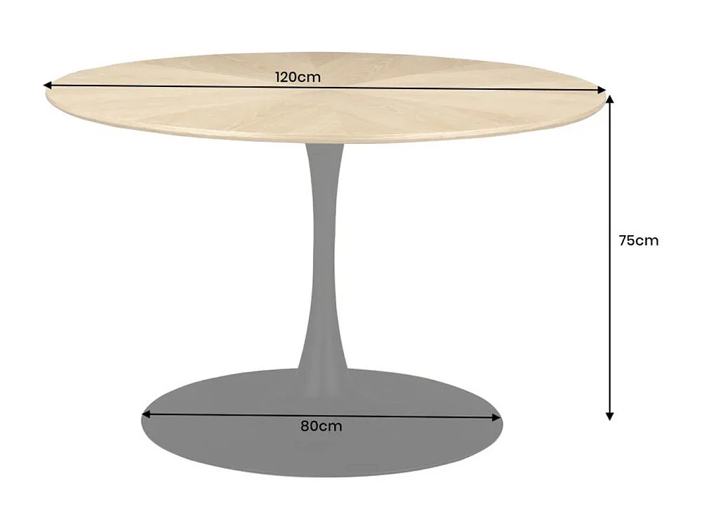 Table de salle à manger SOREN – Placage chêne et métal – 120 cm – Ronde – Style moderne