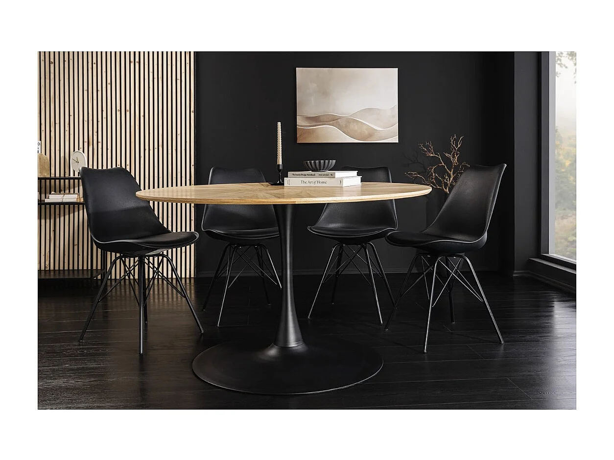 Table de salle à manger SOREN – Placage chêne et métal – 120 cm – Ronde – Style moderne