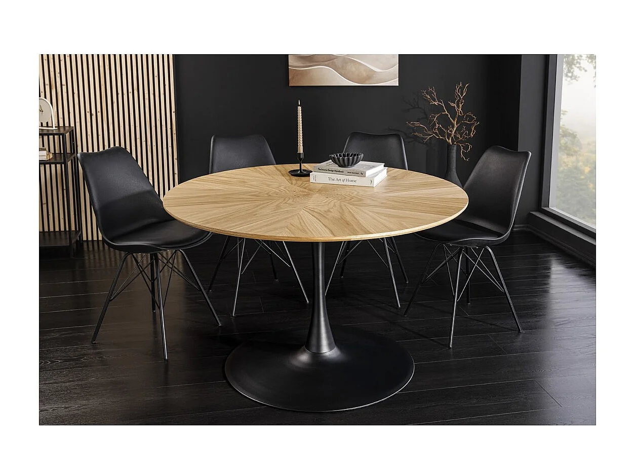 Table de salle à manger SOREN – Placage chêne et métal – 120 cm – Ronde – Style moderne