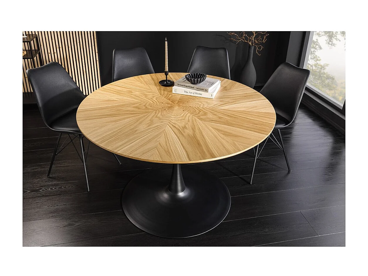 Esstisch SOREN – Eichenfurnier und Metall – 120 cm – Rund – Moderner Stil
